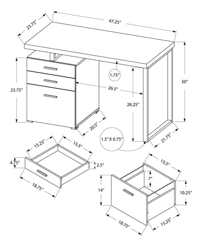 24" Brown and Black Computer Desk With Three Drawers