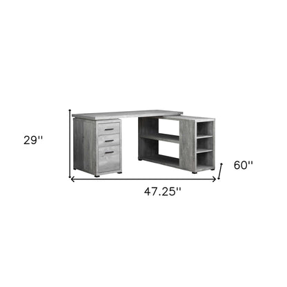 Bureau d'ordinateur en L gris et noir de 47 po avec trois tiroirs