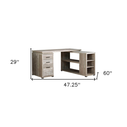 Bureau d'ordinateur en L gris et noir de 47 po avec trois tiroirs