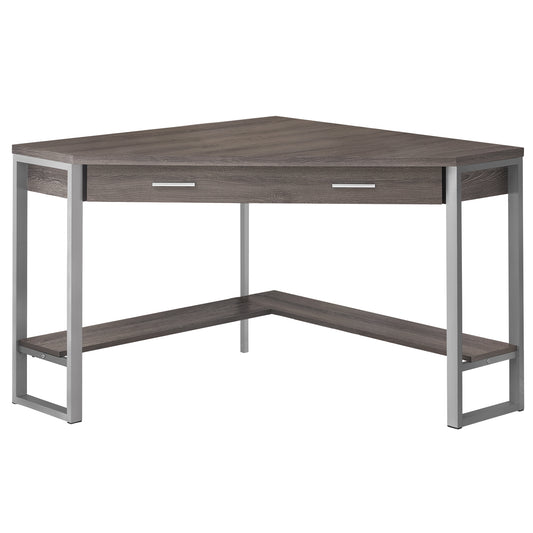 Bureau d'ordinateur d'angle taupe et argent de 42 po