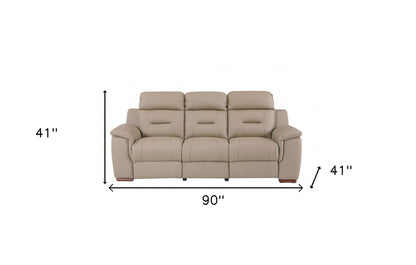 90" Beige Faux Leather Sofa With Brown Legs