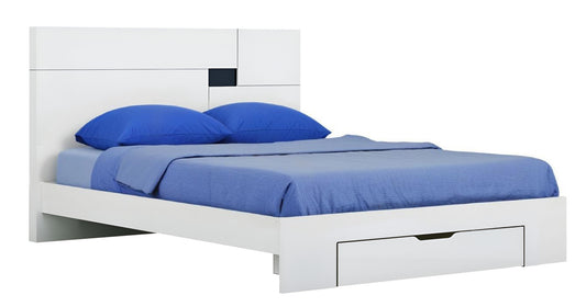 White Wood King Platform Bed Frame With Storage Drawer