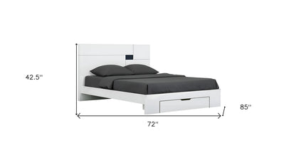 White Wood CA King Platform Bed Frame With Storage Drawer