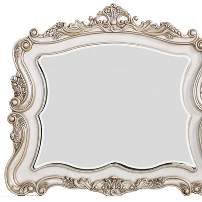 Miroir fantaisie blanc de 44 po avec cadre en bois massif pour commode