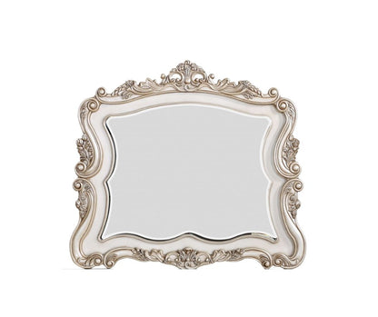 Miroir fantaisie blanc de 44 po avec cadre en bois massif pour commode