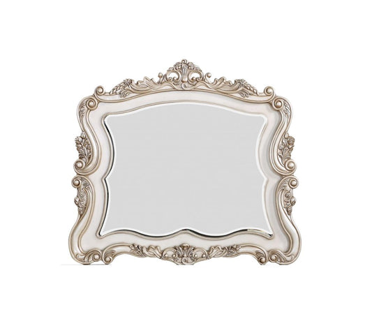 Miroir fantaisie blanc de 44 po avec cadre en bois massif pour commode