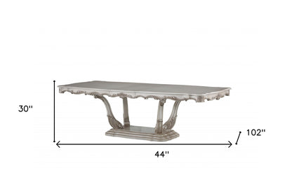 44" Off White Solid Wood Pedestal Base Dining Table