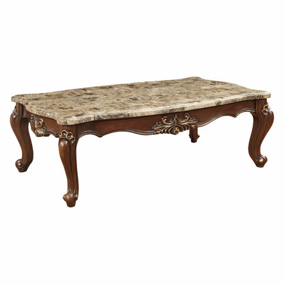 Table basse de forme libre en marbre véritable et bois massif brun et brun foncé de 34 po