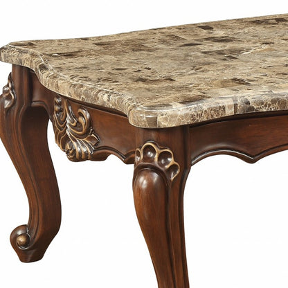 Table basse de forme libre en marbre véritable et bois massif brun et brun foncé de 34 po