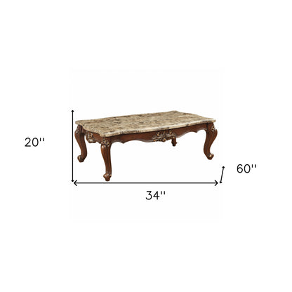 Table basse de forme libre en marbre véritable et bois massif brun et brun foncé de 34 po