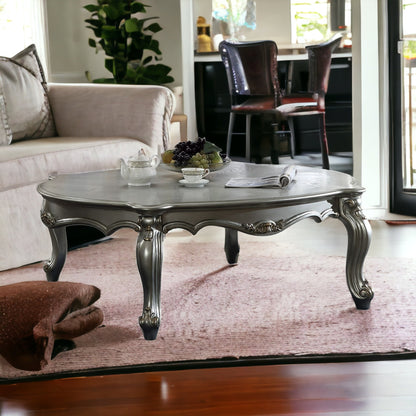 Table basse en polyrésine de couleur perle antique 36" x 55" x 20"