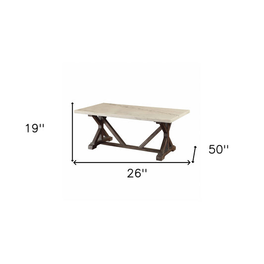 Table basse rectangulaire en faux marbre brun et blanc et bois massif de 26 po