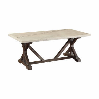 Table basse rectangulaire en faux marbre brun et blanc et bois massif de 26 po