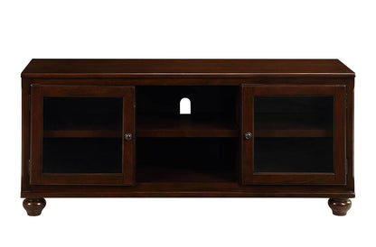 58" Brown Enclosed And Open Storage Wood And Glass TV Stand