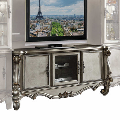 21" X 74" X 31" Bone White Wood Poly Resin Glass Tv Console