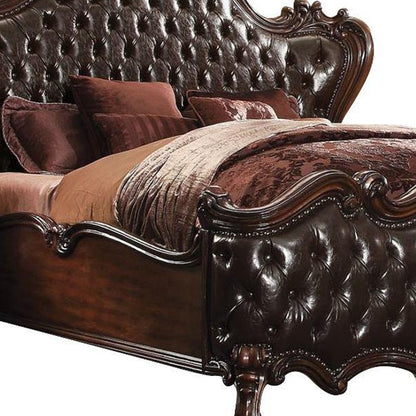 King Tufted Dark Brown Upholstered Faux Leather Bed With Nailhead Trim