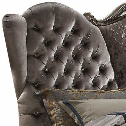 King Tufted Gray And Gray and Black Upholstered Velvet Bed With Nailhead Trim