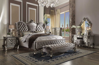 King Tufted Gray And Gray and Black Upholstered Velvet Bed With Nailhead Trim