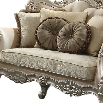 88" Champagne Velvet Curved Floral Sofa And Toss Pillows