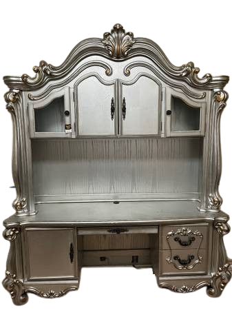 Bureau d'ordinateur mural en bois massif platine de 21 po avec quatre armoires et cinq tiroirs