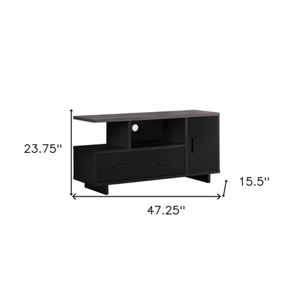 47" Gray and Black Open Shelving TV Stand