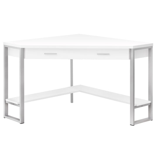 Bureau d'ordinateur d'angle blanc et argent de 42 po