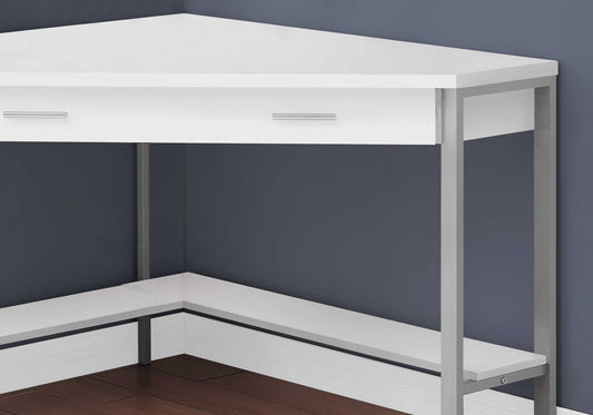 Bureau d'ordinateur d'angle blanc et argent de 42 po