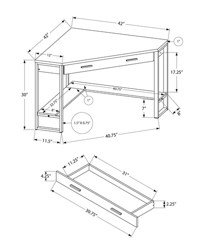 Bureau d'ordinateur d'angle marron et noir de 42 po