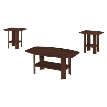 Ensemble de trois tables basses marron foncé de 36 po avec étagère