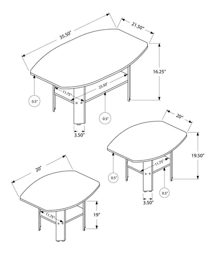 Ensemble de trois tables basses marron foncé de 36 po avec étagère