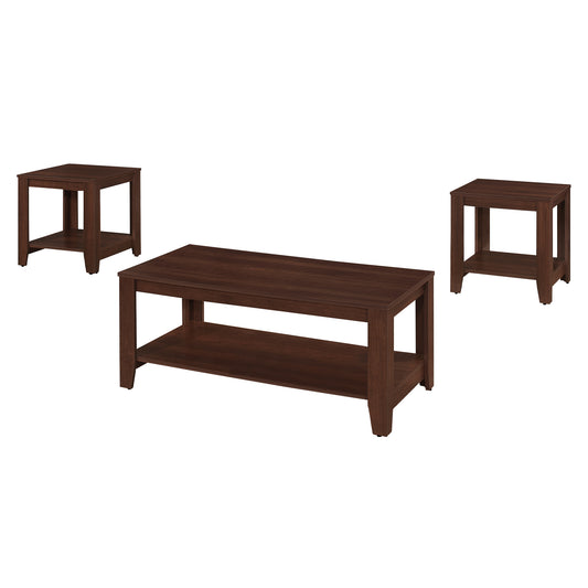 Ensemble de trois tables basses marron de 42 po avec étagère