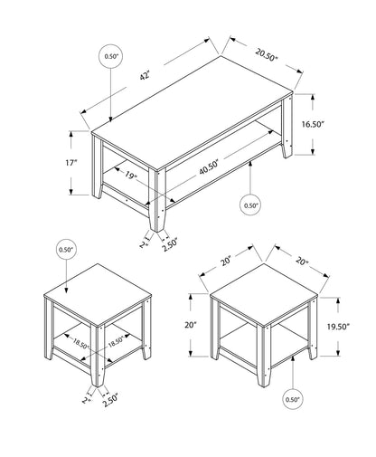 Ensemble de trois tables basses marron de 42 po avec étagère