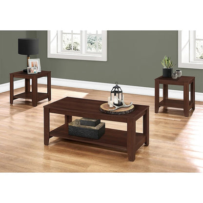 Ensemble de trois tables basses marron de 42 po avec étagère