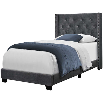 45.25" X 82.75" X 49.75" Dark Grey Velvet With Chrome Trim - Twin Size Bed