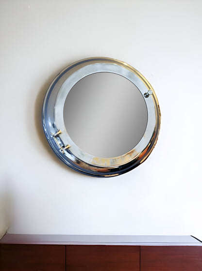 Miroir d'appoint rond en aluminium argenté de 21 po