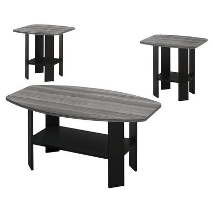 Ensemble de trois tables basses grises et noires de 36 po avec étagère