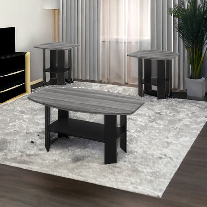 Ensemble de trois tables basses grises et noires de 36 po avec étagère