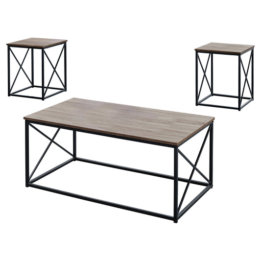 Ensemble de trois tables basses en métal beige et noir de 42 po