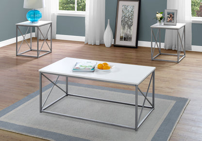 Ensemble de trois tables basses en métal blanc et argent de 42 po