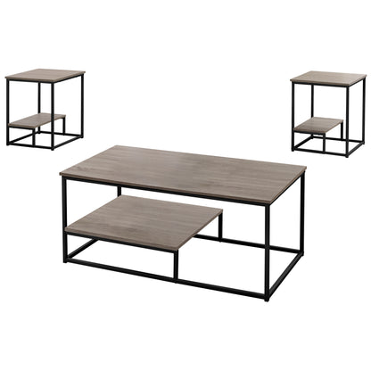 Ensemble de trois tables basses en métal taupe et noir de 42 po avec étagère