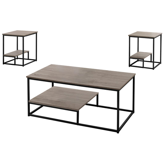 Ensemble de trois tables basses en métal taupe et noir de 42 po avec étagère