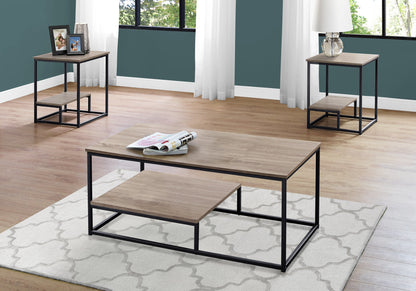 Ensemble de trois tables basses en métal taupe et noir de 42 po avec étagère