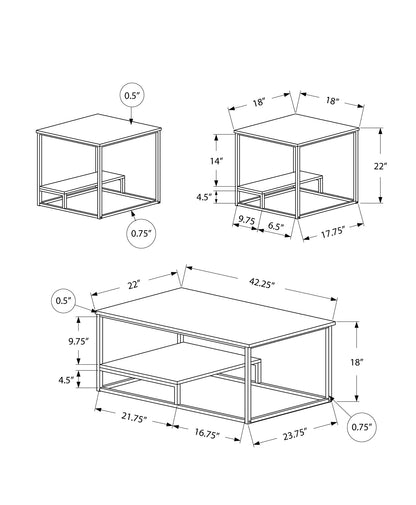 Ensemble de trois tables basses en métal taupe et noir de 42 po avec étagère