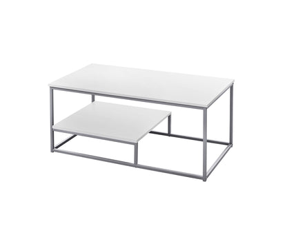 Ensemble de trois tables basses en métal blanc et argent de 42 po avec étagère