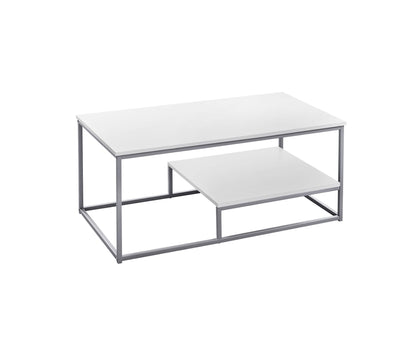 Ensemble de trois tables basses en métal blanc et argent de 42 po avec étagère