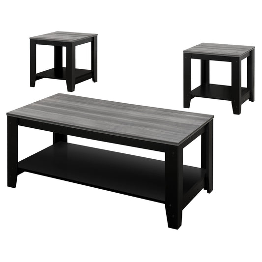 Ensemble de trois tables basses grises et noires de 42 po avec étagère