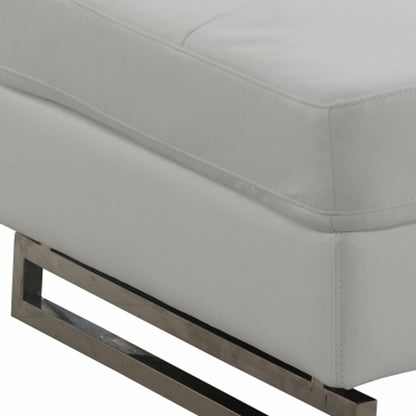 63" White Faux Leather And Silver Ottoman