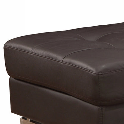 63" Brown Faux Leather And Gold Ottoman