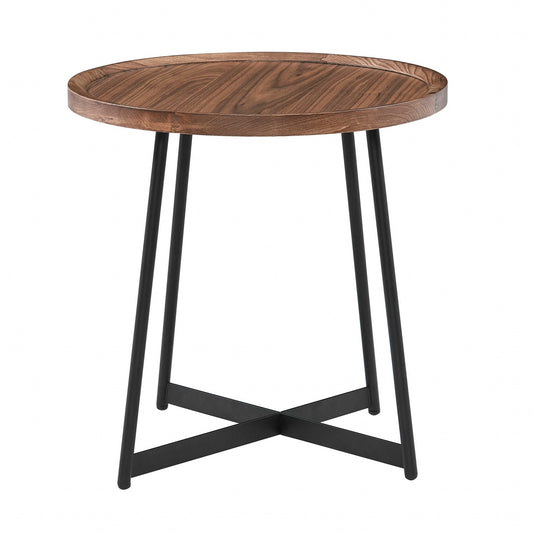 21.66" X 21.66" X 22.05" Round Side Table In American Walnut And Black