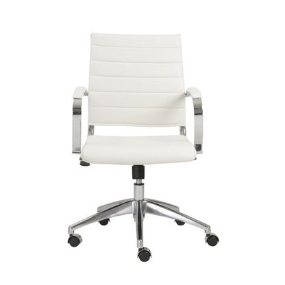 White and Silver Adjustable Swivel Faux Leather Rolling Conference Office Chair